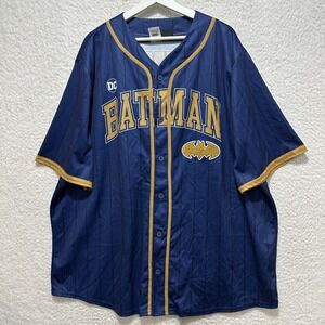 Batman Men's Size 3XL Classic DC Comics Full Button Pinstripe Baseball Jersey